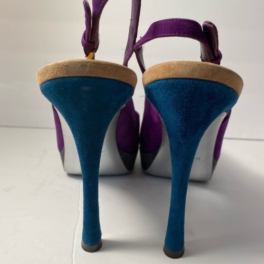 YSL Yves Saint Laurent Suede Pumps Sandals Heels slingback purple 40 - Picture 6 of 11